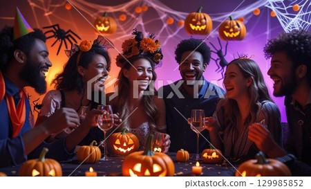 年輕人參加萬聖節派對 129985852