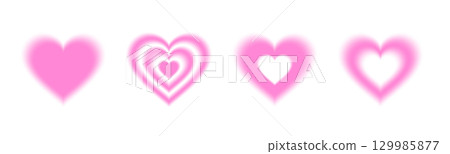 Pink y2k aura heart shapes with soft blur gradient for romantic design and trendy aesthetics. Glowing love symbols with blurry forms on white for Valentine day cards or digital decoration. 129985877
