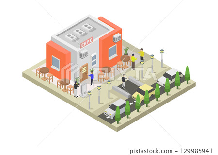 Isometric cafe building 129985941