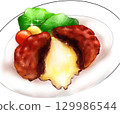 Illustration of cheese-in-hamburger steak Western food lunch 129986544
