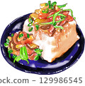 Illustration of chilled tofu, tofu dish, summer Japanese food 129986545