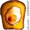 Fried egg toast illustration Breakfast bacon eggs 129986547