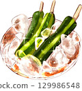 Illustration of chilled cucumber Summer festival food stall 129986548