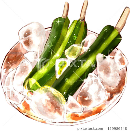 冰鎮黃瓜插圖夏季節日美食攤位 冰鎮黃瓜插圖夏季節日美食攤位 129986548
