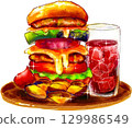 Cheeseburger and fries illustration fast food lunch 129986549