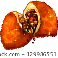 Curry bread illustration, fried bread, bakery 129986551