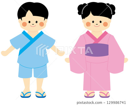 穿著浴衣的孩子 129986741