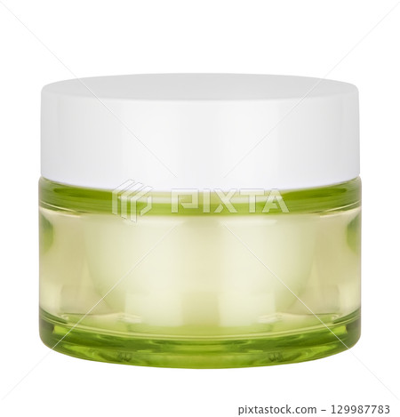 face cream in green jar isolated on white background face cream in green jar isolated on white background 129987783