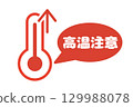 Illustration of a thermometer and red speech bubble warning of high temperatures 129988078