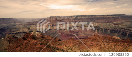 Sunset Hazy Sky Day At The Grand Canyon Arizona 129988260