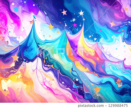 彩虹顏料流動的夢幻夜空馬戲團 129988475