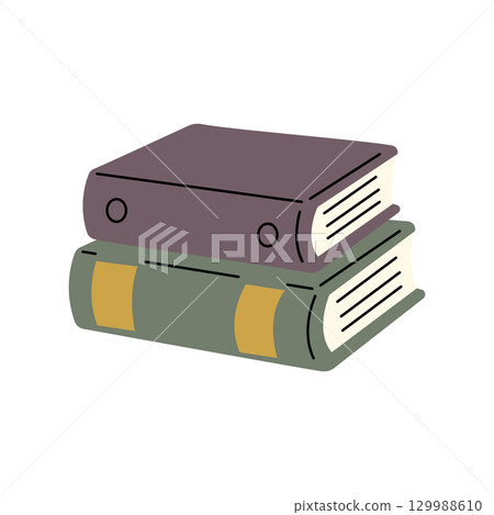 Two stacked vintage books with thick covers, purple and green tones. Flat design for education or history themes 129988610