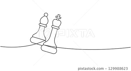 minimalist outline of a chess bishop and king together on a line, simple abstract black line art of unity minimalist outline of a chess bishop and king together on a line, simple abstract black line art of unity 129988623