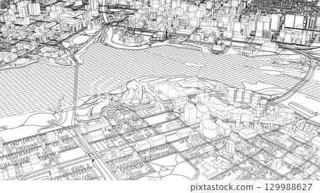 Intricate Cityscape Wireframe Intricate Cityscape Wireframe 129988627