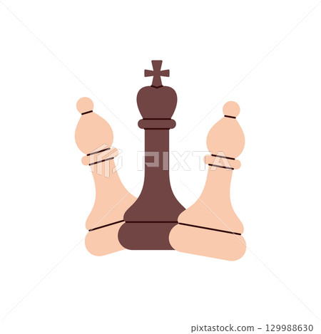 Symbolic chess illustration with a central king and two bishops showing power balance and strategic harmony 129988630