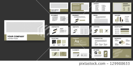 Modern corporate presentation template with branding and infographic slides 129988633