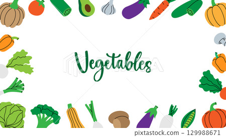 Vegetables horizontal banner. Fresh raw vegetables. Organic foods design template for food market, ecommerce, products promotion. Vector illustration. Vegetables horizontal banner. Fresh raw vegetables. Organic foods design template for food market, ecommerce, products promotion. Vector illustration. 129988671