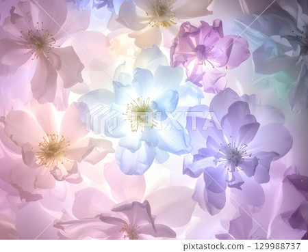 春天盛開，淡色的花朵背景 129988737