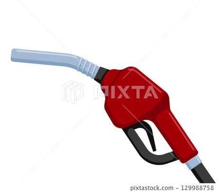 Realistic fuel nozzle. Fueling pistol for petrol or gasoline fill, oil handle pump dispenser, ethanol biodiesel refuel station. Vector illustration. 129988758