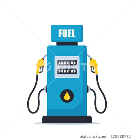 Gas or petrol station. Gas station pump with fuel nozzle of petrol pump. Gasoline, oil, fuel, diesel pump. Vector illustration. 129988772