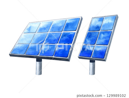 Solar battery PV panel clip art watercolor. Alternative generator energy isolated illustration. Concept renewable green energetic resources. For web sites design, composition environmental protection Solar battery PV panel clip art watercolor. Alternative generator energy isolated illustration. Concept renewable green energetic resources. For web sites design, composition environmental protection 129989102
