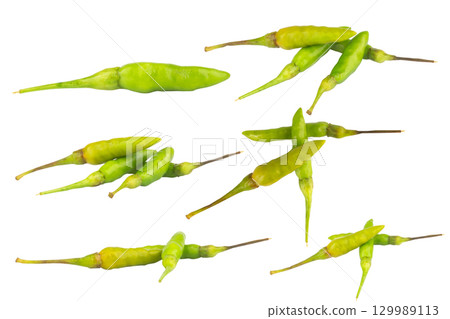 Fresh green chili on white background Fresh green chili on white background 129989113