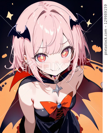 Illustration of a girl dressed as a vampire for Halloween 129989159
