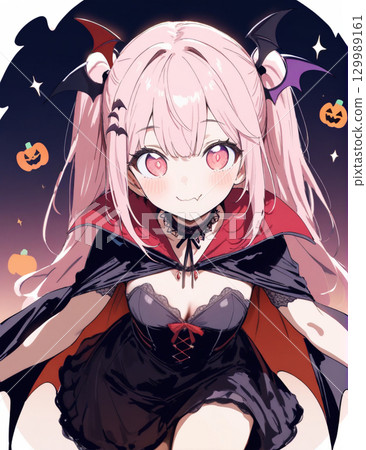 Illustration of a girl dressed as a vampire for Halloween 129989161
