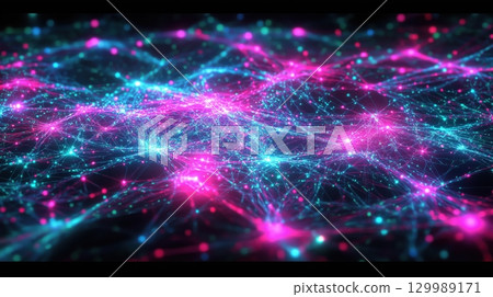 Neon Cyberpunk Network Pattern in Pink Blue for Futuristic Digital Art 129989171