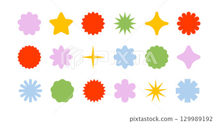 Star shaped badges. Starburst sticker icons. Round vector labels for price, sale and promo offers. Star shaped badges. Starburst sticker icons. Round vector labels for price, sale and promo offers. 129989192