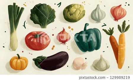 各種蔬菜的插圖 129989219