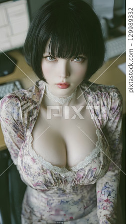 female model wearing a dress 129989332