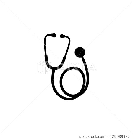 silhouette of a stethoscope medical equipment on white background silhouette of a stethoscope medical equipment on white background 129989382