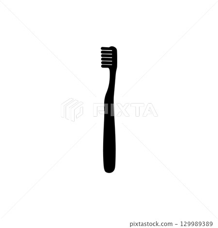 silhouette of a toothbrush with bristles on white background 129989389