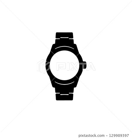 silhouette of a wristwatch with strap on white background silhouette of a wristwatch with strap on white background 129989397