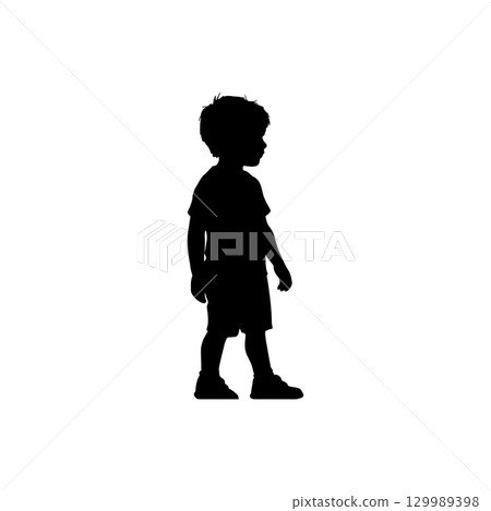 silhouette of a young boy standing and looking to the side isolated on white background silhouette of a young boy standing and looking to the side isolated on white background 129989398