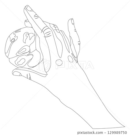 Ripe juicy peach in hand. Doodle style. Vector illustration isolated on white background. Ripe juicy peach in hand. Doodle style. Vector illustration isolated on white background. 129989750