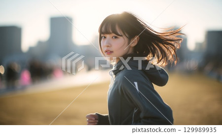 慢跑的日本女性 129989935