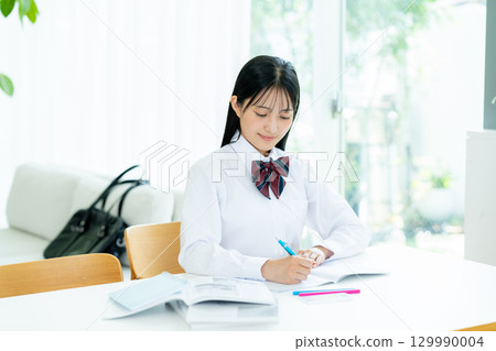 Girls high school studying at home Girls high school studying at home 129990004
