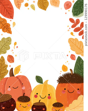 A cute frame of autumn flavors and fallen leaves 129990176