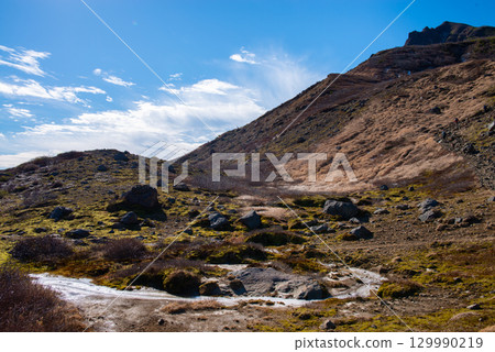Climbing Mount Bandai in autumn Climbing Mount Bandai in autumn 129990219