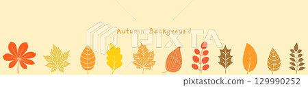 Horizontal vector background with autumn leaves in red, orange yellow and brown warm colors for banner, frame or border design 129990252