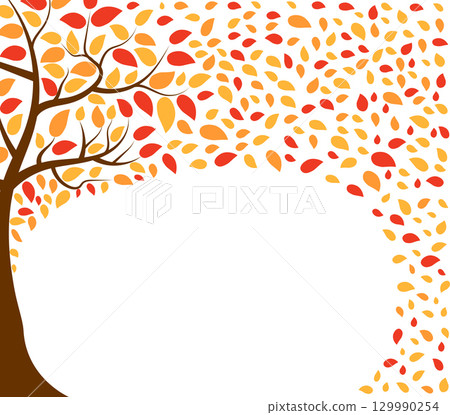 Autumn vector background with tree and leaves in red, yellow and orange colors 129990254