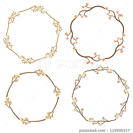 Elegant autumn wreaths with tree branches for graphic design and invitations 129990357