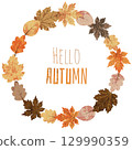 Colorful autumn vector wreath with leaves in brown color 129990359