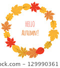 Vector autumn wreath with yellow and red leaves 129990361