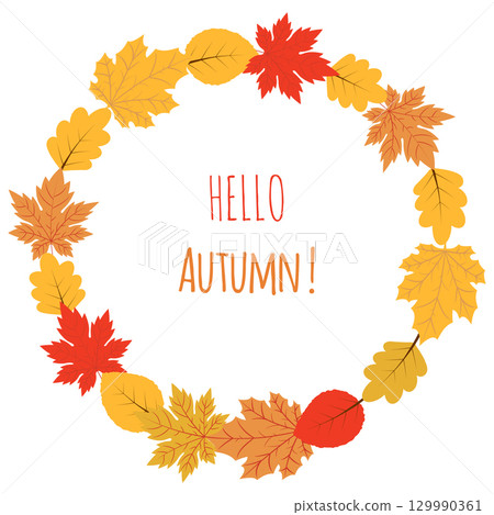 Vector autumn wreath with yellow and red leaves 129990361