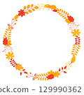 Vector fall wreath with leaves and twigs in yellow and red colors for autumn designs, greeting cards and scrapbooking 129990362
