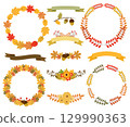 Fall Round Wreath Frames and ribbons vector set 129990363