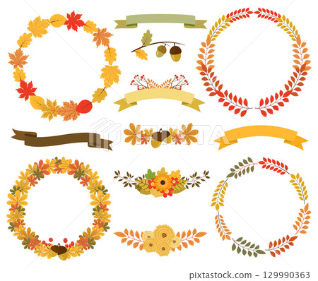Fall Round Wreath Frames and ribbons vector set Fall Round Wreath Frames and ribbons vector set 129990363